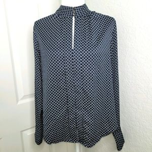 Ann Taylor Navy Blue Peekaboo Long Sleeve Blouse